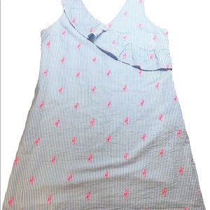 Crown & Ivy Blue Seersucker Dress w/pink flamingos Size XL NWOT